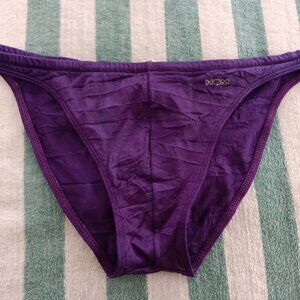 RARE VINTAGE 1" HOM SWIM BRIEF, SIZE 34", PURPLE CRINKLED PATTERN (NWOT)